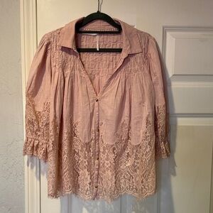 Anthropologie Blush Lace Blouse